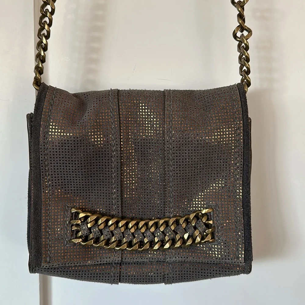 Ramy Brook New York soft metallic suede crossbody bag clutch - Picture 2 of 12